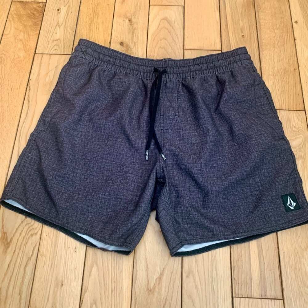 Volcom Men's Drawstring Swimming Trunks Board Shorts Size S Pockets Brown Gray